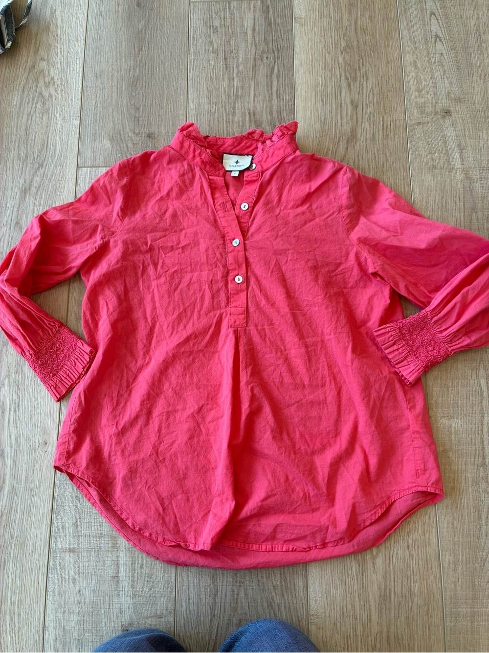 Tuckernuck Ruffle Collar Pink Button-Front Top cottagecore cotton size small